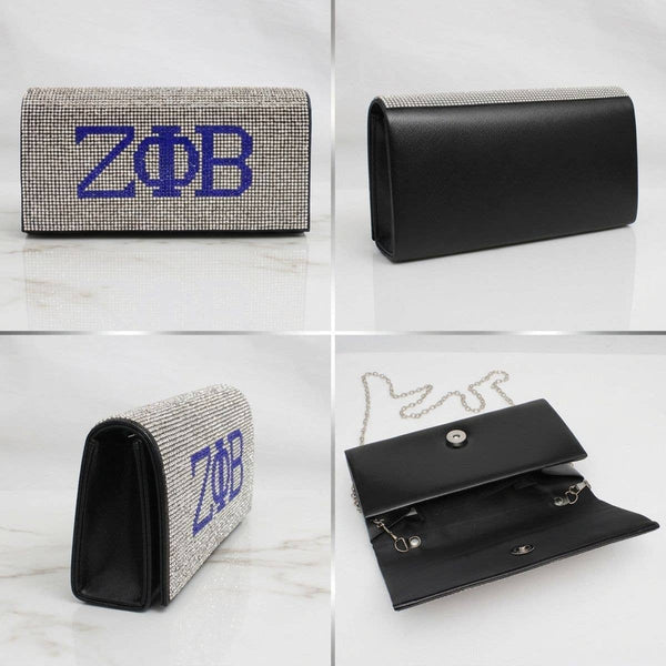 ZPB Clear and Blue Rhinestone Flap Snap Clutch Bag