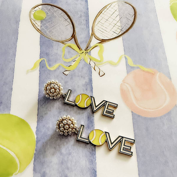 Love Pearl Cluster Enamel Tennis Earrings in Green and White