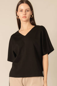 P.CILL Butter Modal V Neck Short Sleeve Top: Black