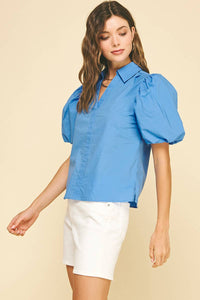 BUBBLE SLEEVE BLOUSE TOP - 5707TB: FAIRY RED / S