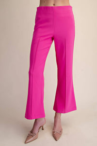 High Waist Stitch Pleats Flare Crop Stretchy Pants: Pink / M