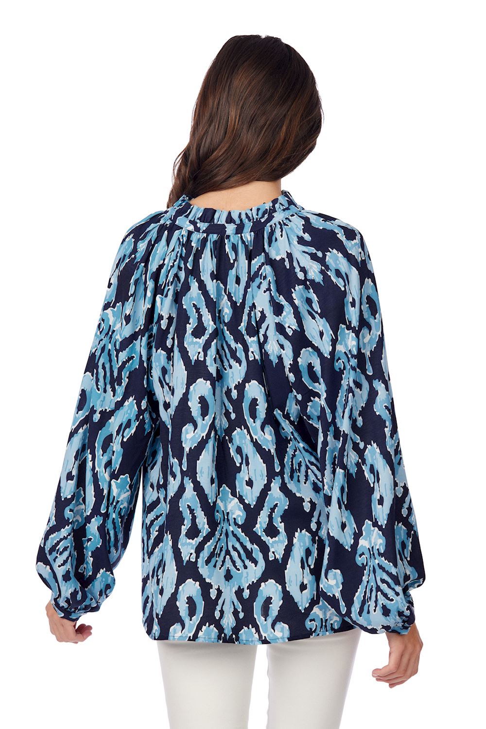 Warren Navy Ikat Block Print Top