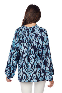 Warren Navy Ikat Block Print Top