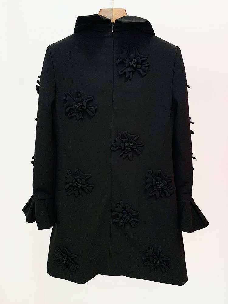 Violet Handmade Three-dimensional Flower Bell Sleeve Dress