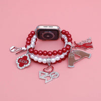 Delta Sigma Theta Red and White Pearl Charm Watch Band
