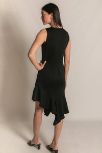 P. CILL Butter Modal Ruffle Bottom Sleeveless Midi Dress: Black / M