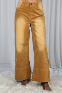 Stone Washed Cotton Corduroy Cropped Pants VP83140: Brown / L