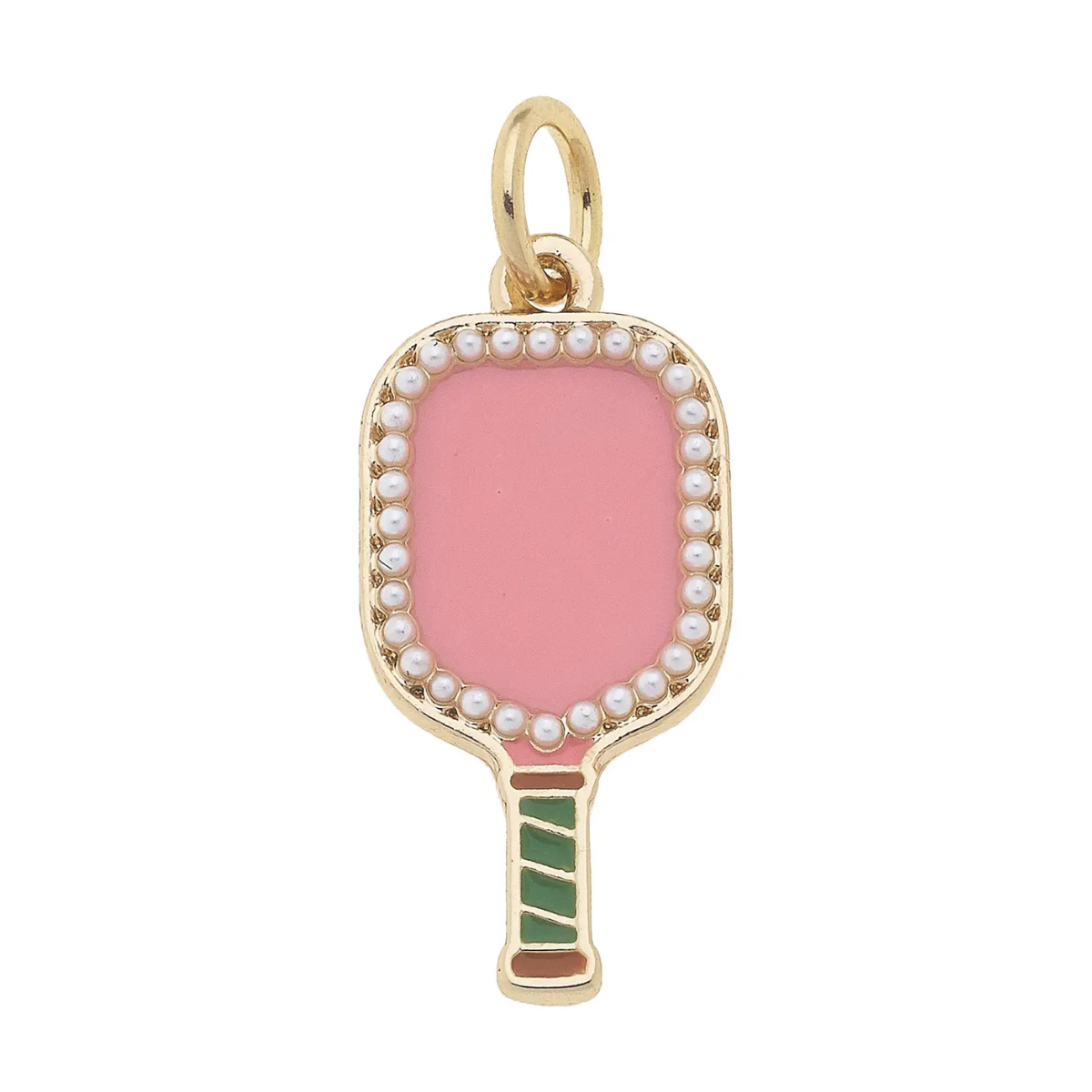 CANVAS STYLE CHARM BAR-Pearl Studded Pickleball Paddle Charm in Pink