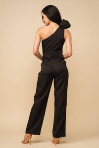 Rosette Applique One-Shoulder jumpsuit:  Ivory or Black