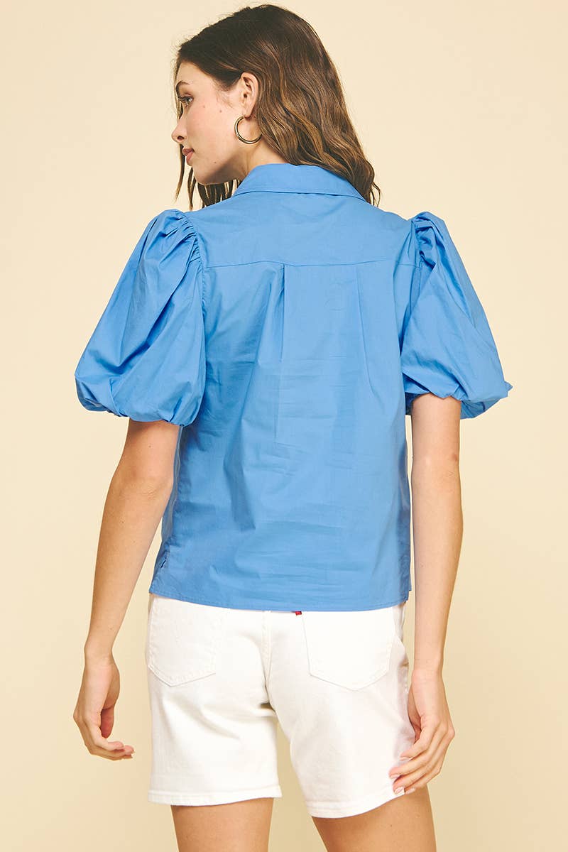 BUBBLE SLEEVE BLOUSE TOP - 5707TB: FAIRY RED / S