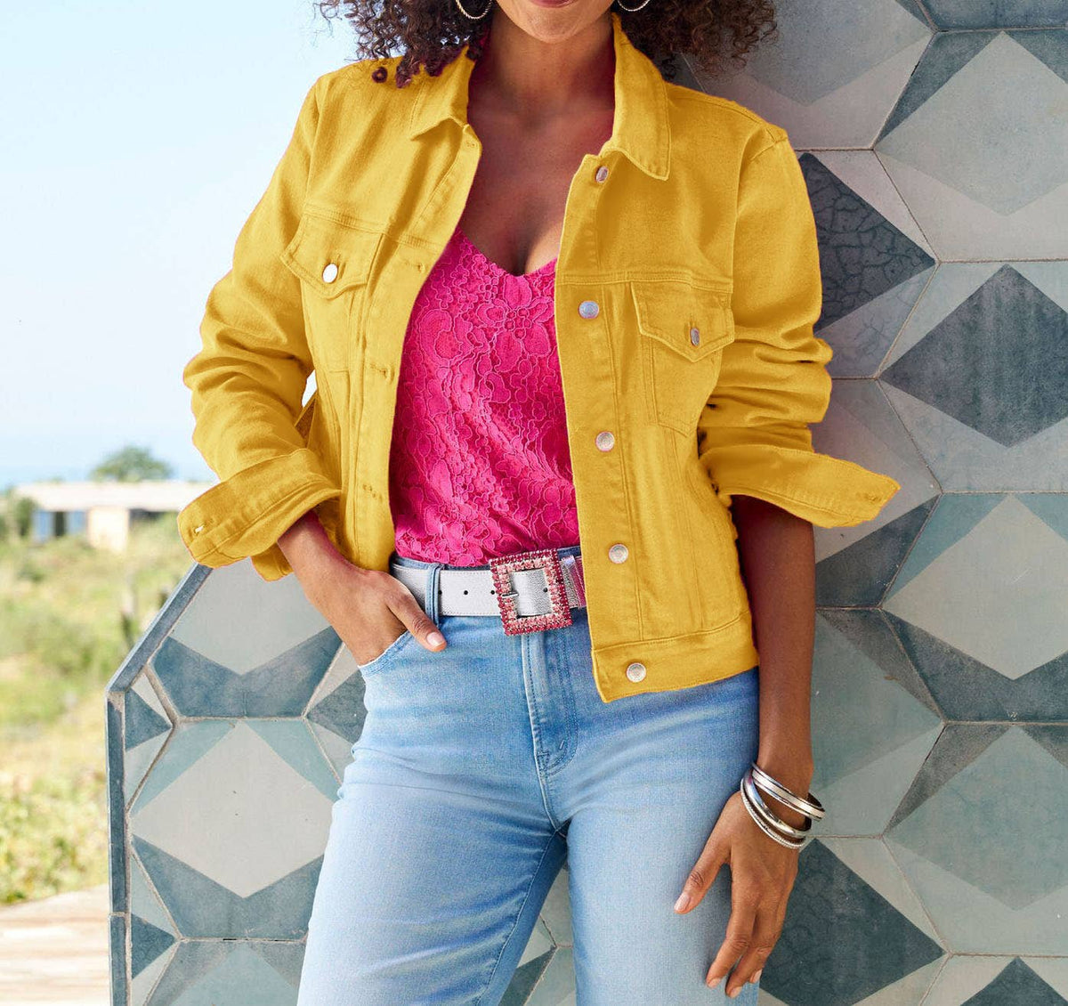 Solid color slim cropped denim jacket casual jacket: White / (S) 1