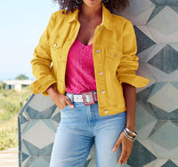 Solid color slim cropped denim jacket casual jacket: White / (S) 1