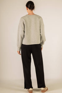 P. CILL Butter Modal Rib Contrast Oversized Cropped Cardigan: H.Grey