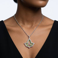 AKA Ivy Leaf Rhinestone Pendant Chain Necklace: Pink and Green / Rhodium / 16 + 3 inches