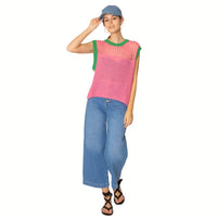 Vest Top Pink and Green Crochet for Women: Pink and Green