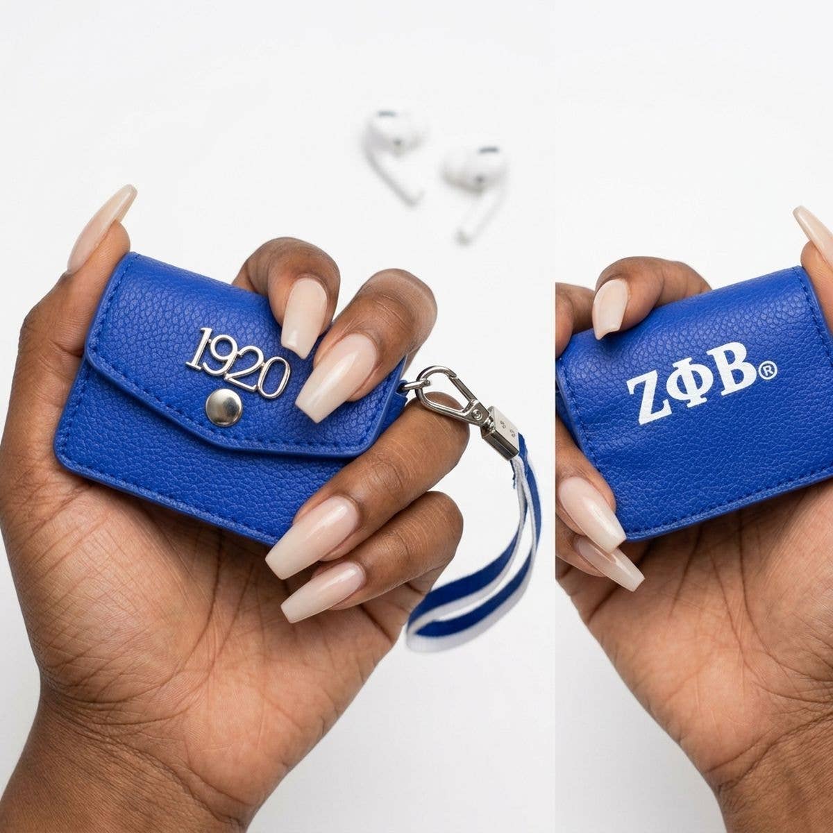 ZPB Blue 1920 Earbud Mini Snap Case with Clip: Blue and White / Multi Tone / 3 x 1 x 2.25 inches