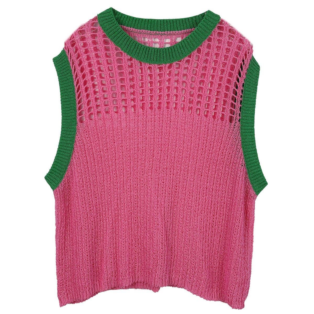 Vest Top Pink and Green Crochet for Women: Pink and Green