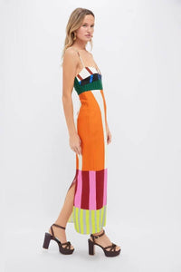 CWDMD6031_STRIPED COLORBLOCK SLIM FIT SLIT CAMI DRESS: MULTICOLOR / (S) 1