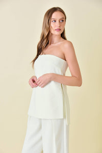 Francis Front Pleat Tailored Pant or Strapless Woven Side Slit Top -OLIVE or IVORY