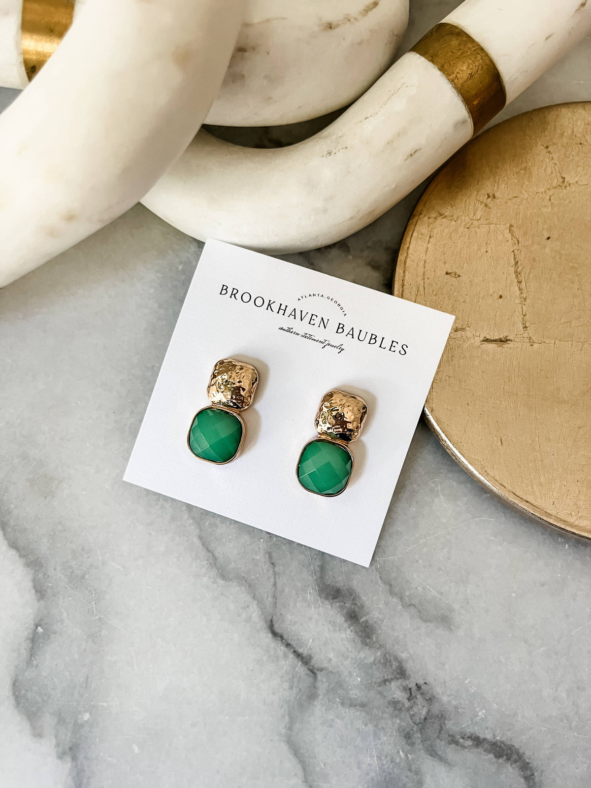 Hammered Gold and emerald green earrings