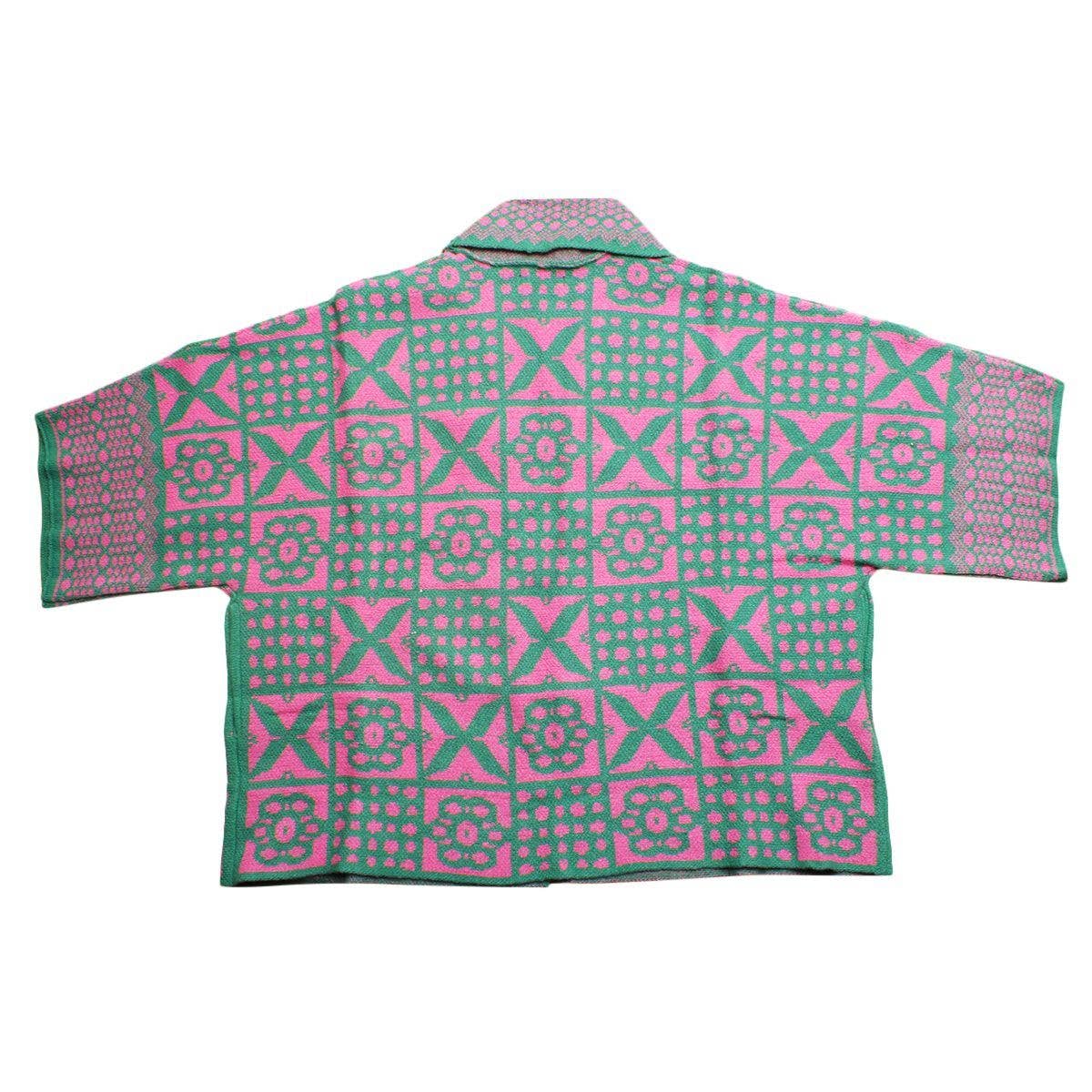 AKA Sorority Tile Print Knit Pink Green Cardigan: Pink and Green / Multi Tone / 29.5 x 28.7 inches
