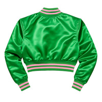 AKA Greek Apparel Cropped Satin Varsity Jacket