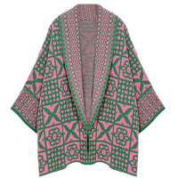 AKA Sorority Tile Print Knit Pink Green Cardigan: Pink and Green / Multi Tone / 29.5 x 28.7 inches