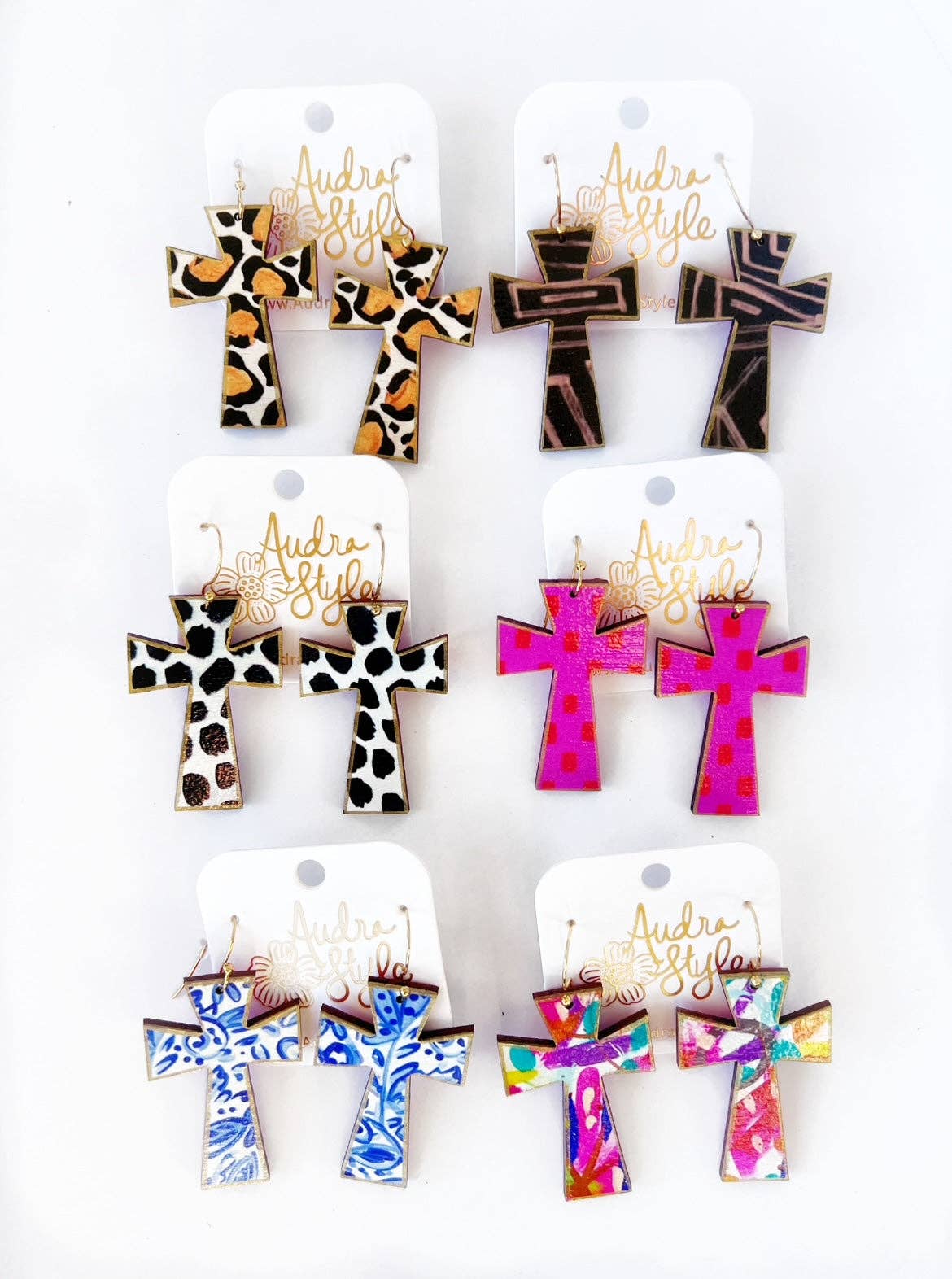 Cross Dangle Earring- Leopard Print-Religious