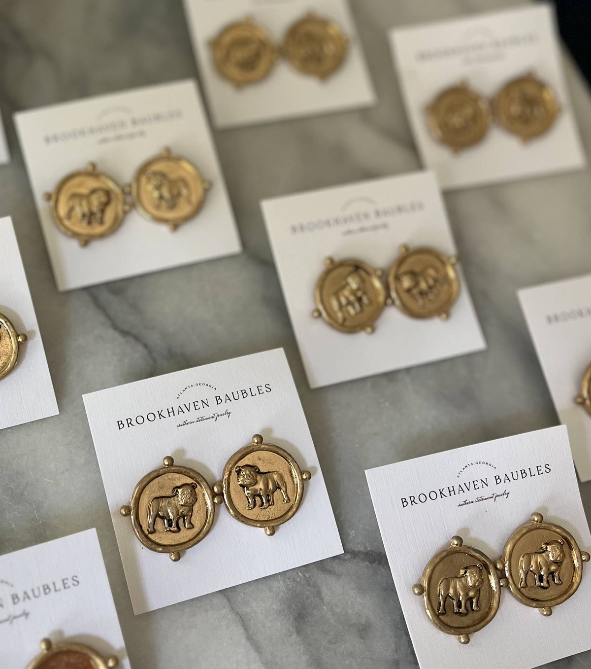 Georgia UGA Bulldog vintage gold signet coin Earrings 
