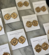 Georgia UGA Bulldog vintage gold signet coin Earrings 