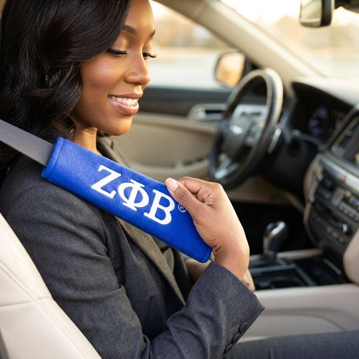 Zeta Phi Beta Blue Seat Belt Cover Set: Blue and White / Multi Tone / 9.5 x 2.5 inches