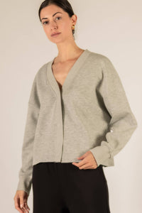 P. CILL Butter Modal Rib Contrast Oversized Cropped Cardigan: H.Grey