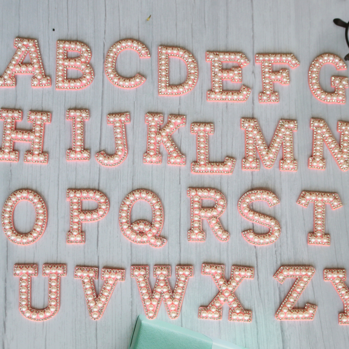 Pink  A to Z Pearl Rhinestone Letter Patches Set  Clothes SlippeR