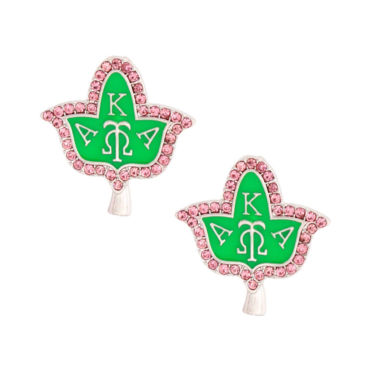 AKA Pink Green Ivy Leaf Studs: 1 inch / Pink and Green / Rhodium