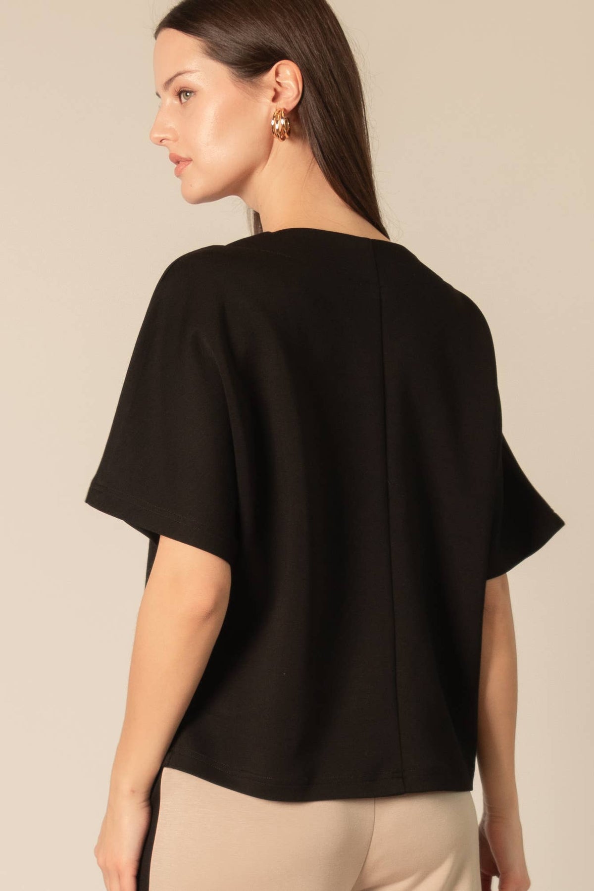P.CILL Butter Modal V Neck Short Sleeve Top: Black