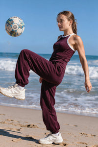 FLEECED TERRY FLOW JOGGER PANTS: Peach Pink / S-M-L(2-2-2)