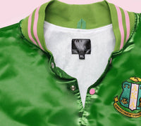 AKA Greek Apparel Cropped Satin Varsity Jacket