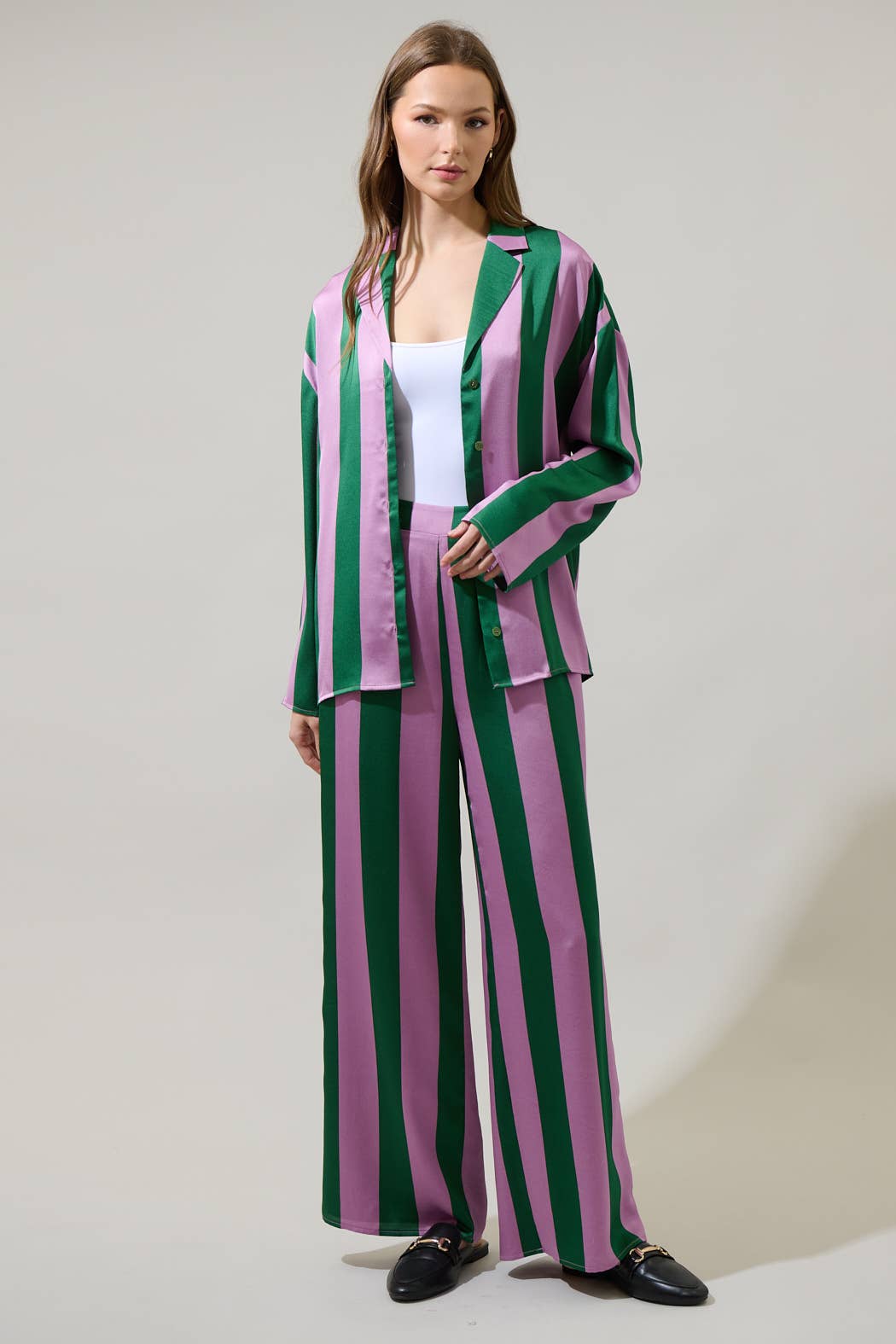Pink & Green Rag Striped Wide Leg Pants