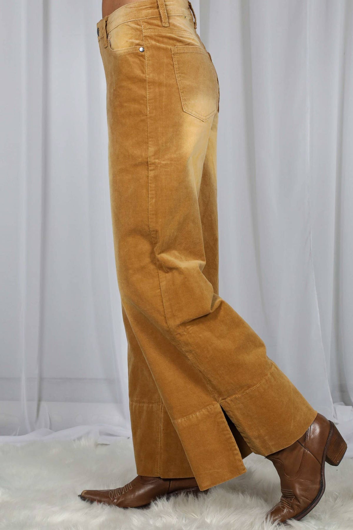 Stone Washed Cotton Corduroy Cropped Pants VP83140: Brown / M