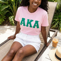 AKA Embroidered Patch M T-Shirt Sorority Apparel: Pink and Green / Multi Tone / Medium