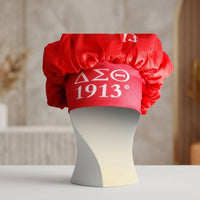 DST Red Silky Satin & Contrast Band Sleep Bonnet: Red and White / Multi Tone / Stretch to Fit