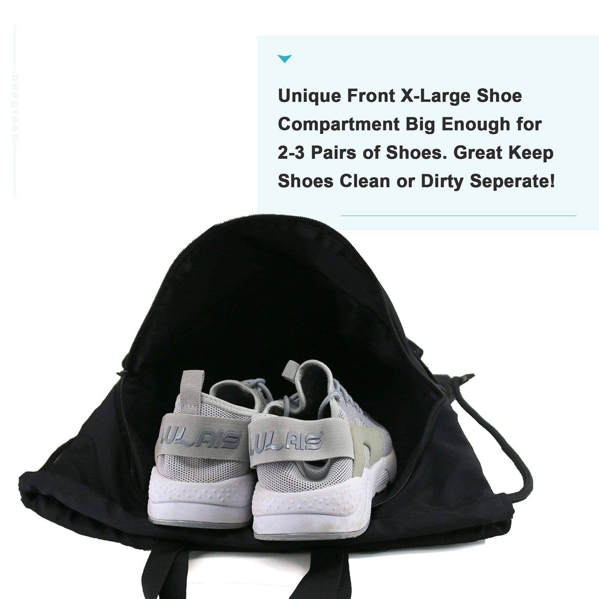 Drawstring Bag with Water Bottle Holder and Pockets Gym Bag: Black