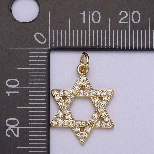 Wholesale Cubic Gold Star of David Charms, Cz Star Jewish Religious Pendant N-336