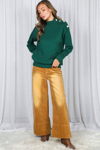 Stone Washed Cotton Corduroy Cropped Pants VP83140: Brown / S
