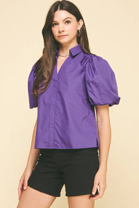 BUBBLE SLEEVE BLOUSE TOP - 5707TB: FAIRY RED / S