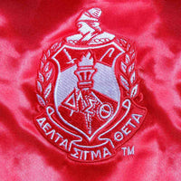 DST Greek Apparel Cropped Satin Varsity Jacket