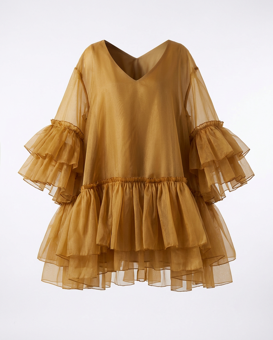Divine Tiered Ruffle Mini Dress: Yellow / One Size