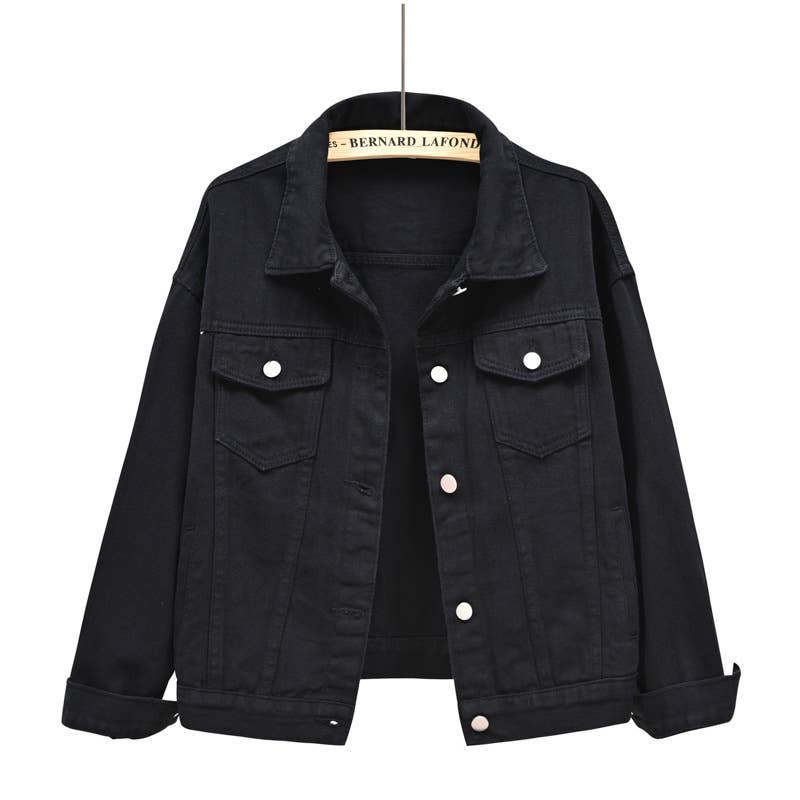 Solid color slim cropped denim jacket casual jacket: White / (S) 1