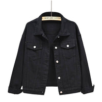 Solid color slim cropped denim jacket casual jacket: White / (S) 1