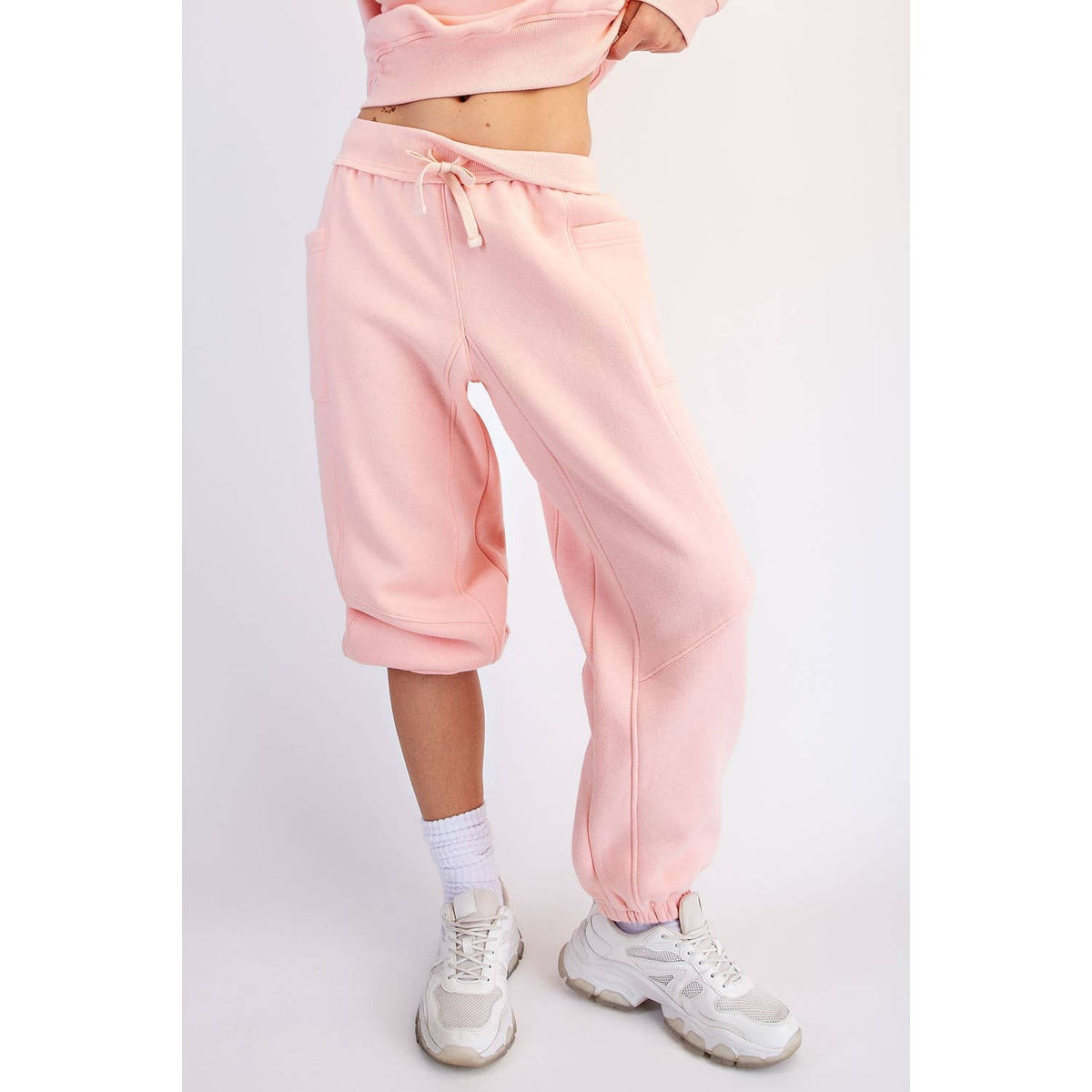 FLEECED TERRY FLOW JOGGER PANTS: Peach Pink / S-M-L(2-2-2)
